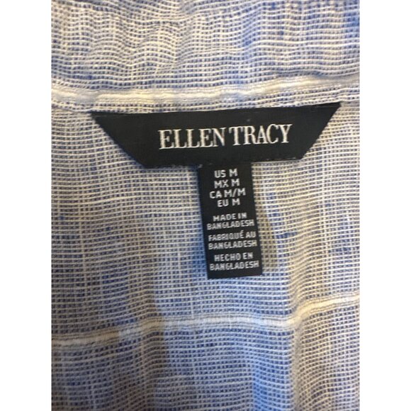 Ellen Tracy Womens Blue Striped 100% Linen Long Sleeve Pop over Shirt Medium - Picture 2 of 5